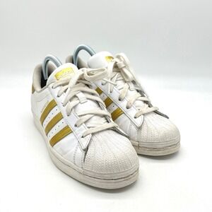 Adidas Superstar White Gold Leather Shell‎ Toe Sneakers Shoes